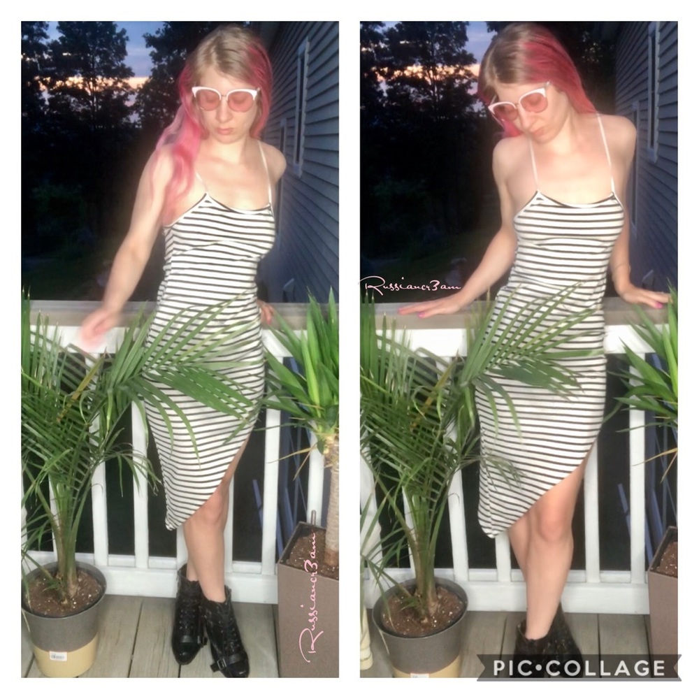 Causal bodycon black white striped sundress